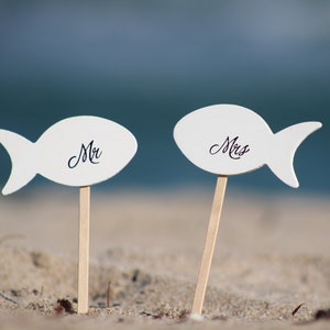 Mr and Mrs Fish Wedding Cake Topper Beach wedding Bride and Groom Rustic Country Chic Wedding image 1