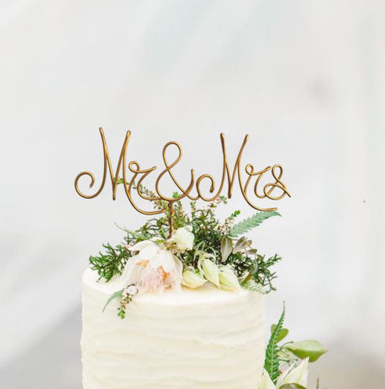 Gold Wire Mr & Mrs Wedding Cake Toppers Decorazione Matrimonio in spiaggia Doccia nuziale Sposa e sposo Rustic Country Chic Wedding immagine 1