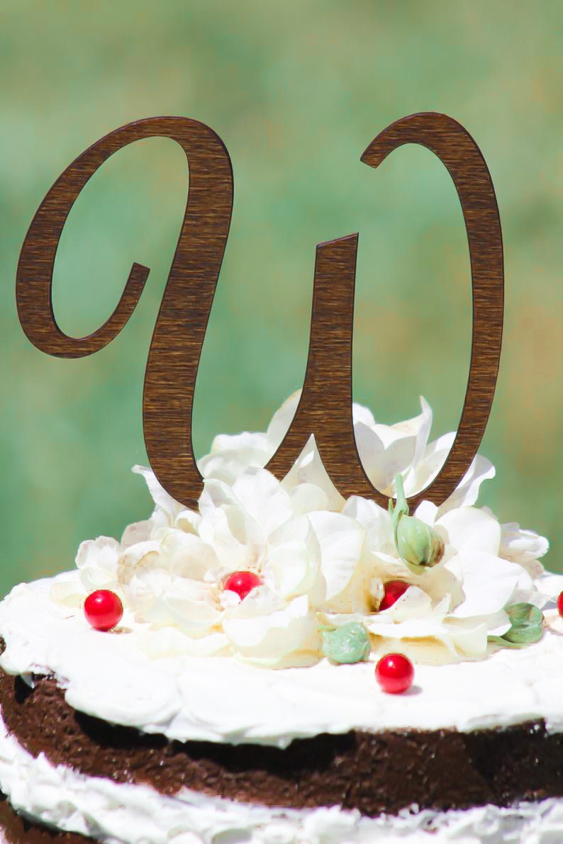 Monogram Wedding Cake topper Wooden cake topper Personalized Cake topper image 2