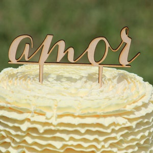 Rustic AMOR Wedding Cake topper - Wooden cake topper - Engagement Cake topper