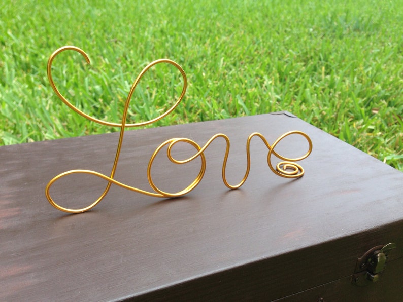Gold Wire Love wedding Cake Toppers Decoration Beach wedding Bridal Shower Bride and Groom Rustic Country Chic Wedding image 3