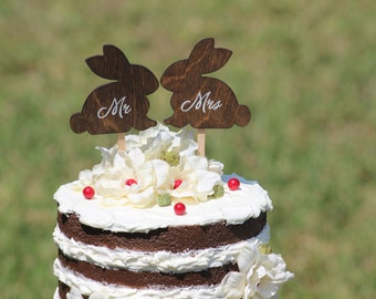 Bunny Cake Topper - Mr & Mrs Bunny - Bride and Groom - Rustic Country Chic Wedding