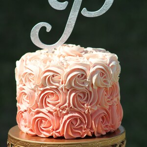 Silver Monogram Wedding Cake topper Wooden wedding cake topper Personalized Wedding Cake Topper image 3