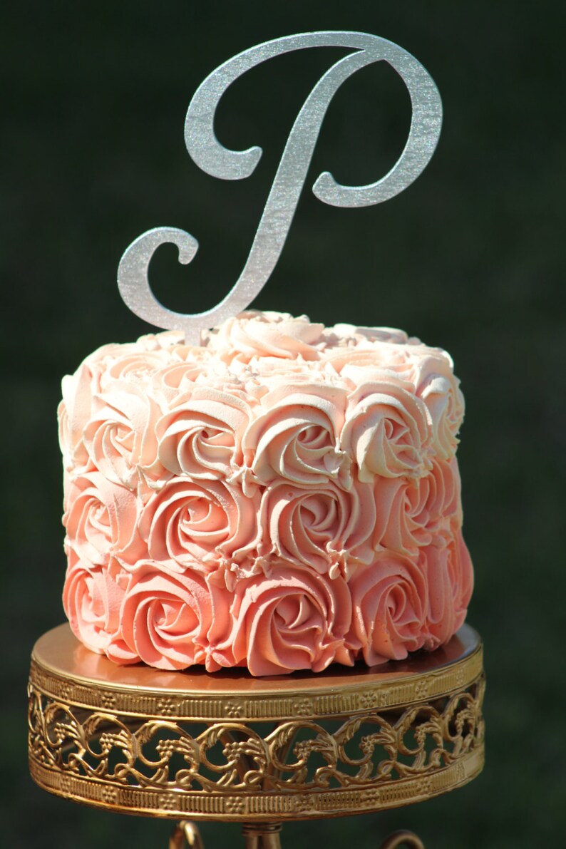 Silver Monogram Wedding Cake topper Wooden wedding cake topper Personalized Wedding Cake Topper image 3