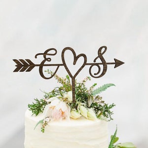 Rustic Wedding Arrow Cake Topper Decoration Beach wedding Bridal Shower Initials Cake Topper Rustic Country Chic Wedding Top image 1