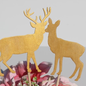 Gold Deer Wedding Cake Topper   -  Rustic Woodland Country Chic Wedding