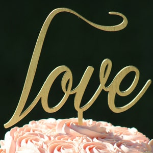 Gold LOVE Wedding Cake topper - Wooden cake topper - Engagement Cake topper
