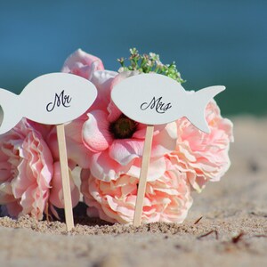 Mr and Mrs Fish Wedding Cake Topper Beach wedding Bride and Groom Rustic Country Chic Wedding image 2