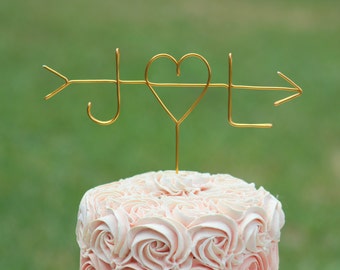 Wire Initials Arrow Cake Topper - Decoration - Beach wedding - Bridal Shower - Bride and Groom - Rustic Country Chic Wedding