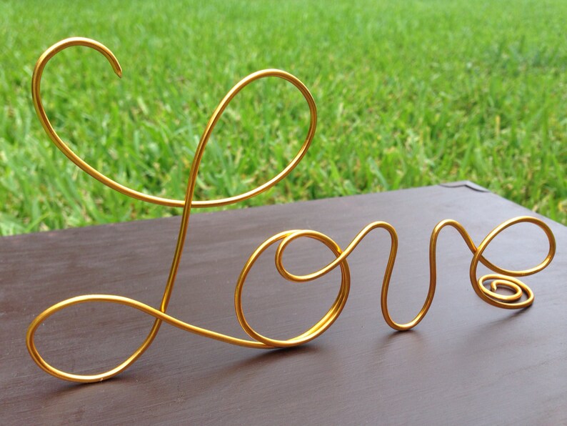 Gold Wire Love wedding Cake Toppers Decoration Beach wedding Bridal Shower Bride and Groom Rustic Country Chic Wedding image 2