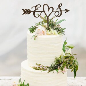 Rustic Wedding Arrow Cake Topper Decoration Beach wedding Bridal Shower Initials Cake Topper Rustic Country Chic Wedding Top image 3