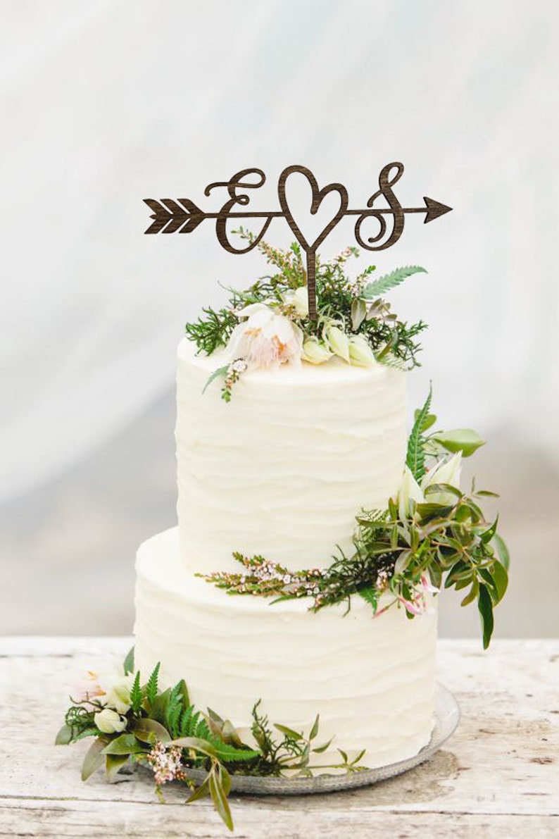 Rustic Wedding Arrow Cake Topper Decoration Beach wedding Bridal Shower Initials Cake Topper Rustic Country Chic Wedding Top image 3