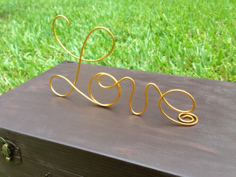 Gold Wire Love wedding Cake Toppers Decoration Beach wedding Bridal Shower Bride and Groom Rustic Country Chic Wedding image 4