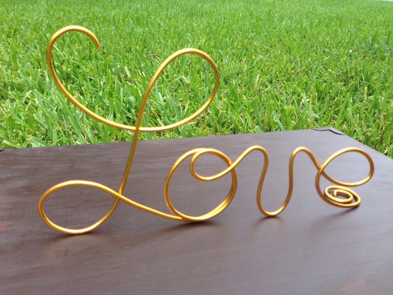 Gold Wire Love wedding Cake Toppers Decoration Beach wedding Bridal Shower Bride and Groom Rustic Country Chic Wedding image 5