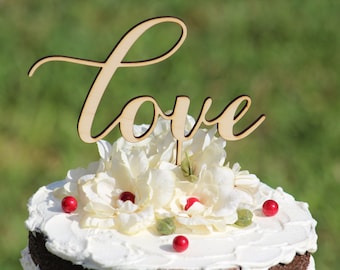 Rustic LOVE Wedding Cake topper - Wooden cake topper - Engagement Cake topper