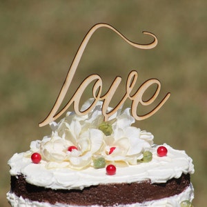 Rustic LOVE Wedding Cake topper - Wooden cake topper - Engagement Cake topper