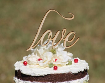 Rustic LOVE Wedding Cake topper - Wooden cake topper - Engagement Cake topper