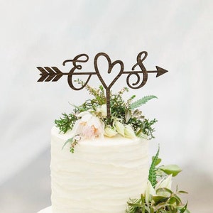 Rustic Wedding Arrow Cake Topper Decoration Beach wedding Bridal Shower Initials Cake Topper Rustic Country Chic Wedding Top image 2