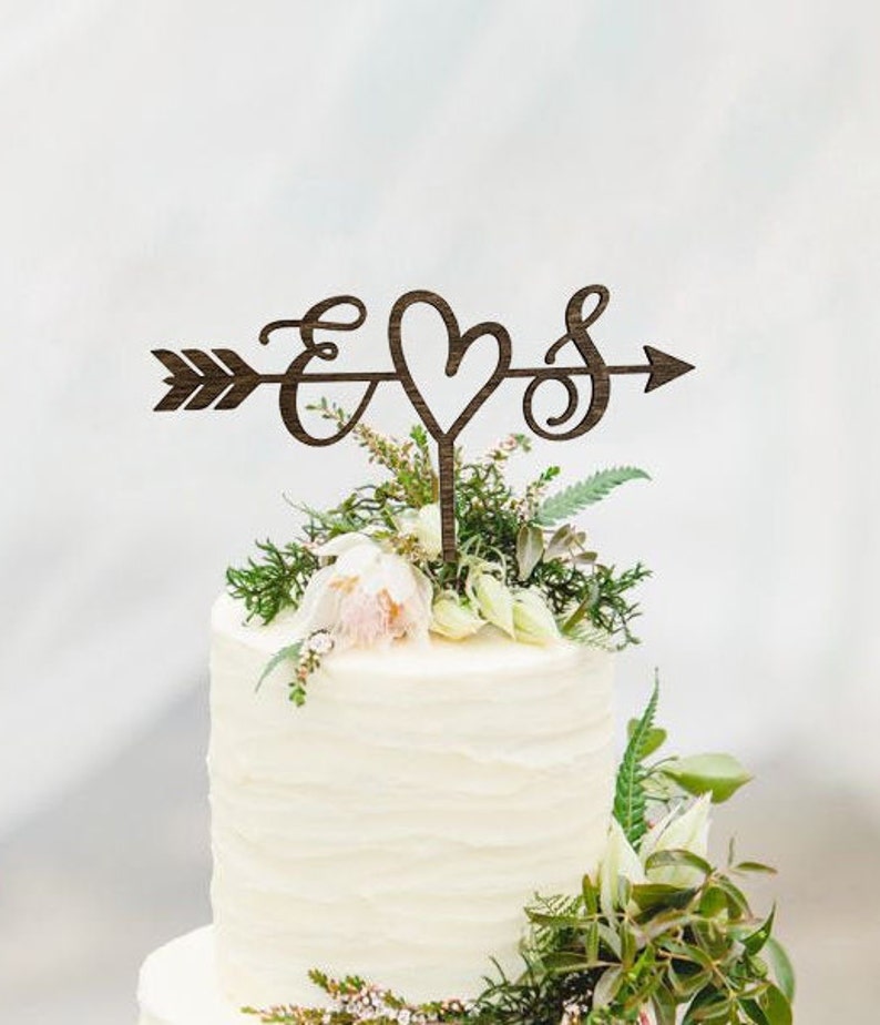 Rustic Wedding Arrow Cake Topper Decoration Beach wedding Bridal Shower Initials Cake Topper Rustic Country Chic Wedding Top image 2