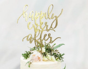 Gold HAPPILY EVER AFTER Wedding Cake Topper - Cake Toppers - Rustic Country Chic Wedding - Wedding Cake Topper - Beach Cake Topper