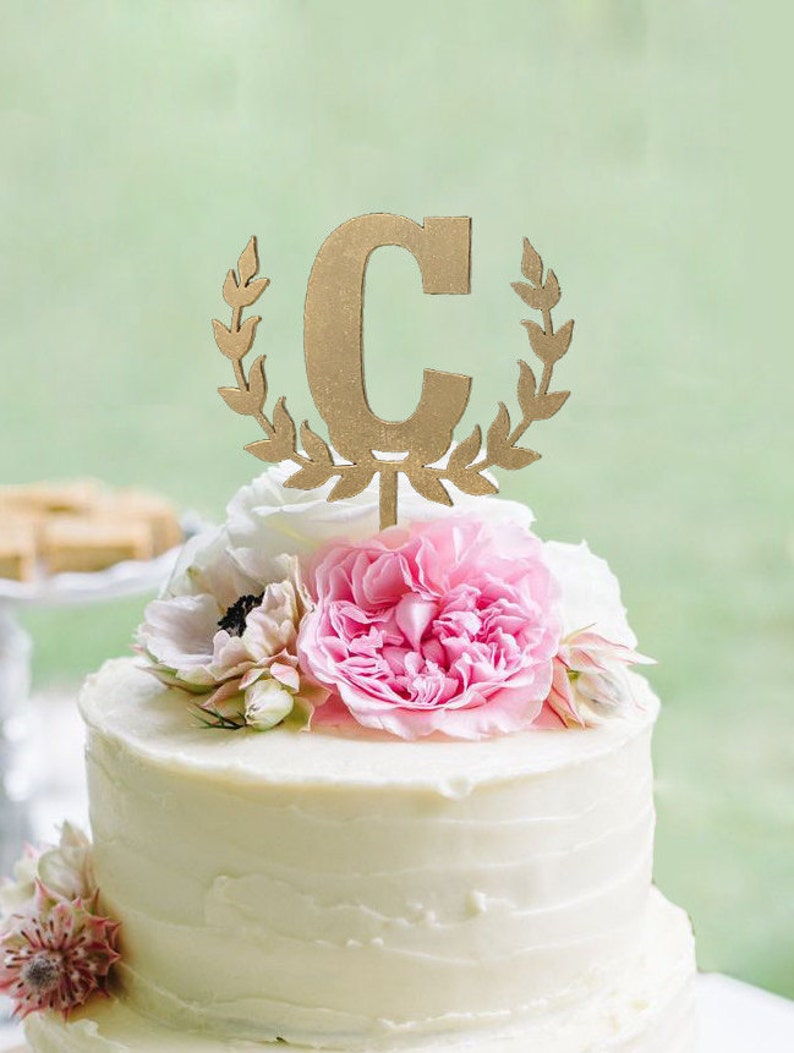 Gold Monogram Wedding Cake Topper Wooden Wedding Cake Topper Etsy
