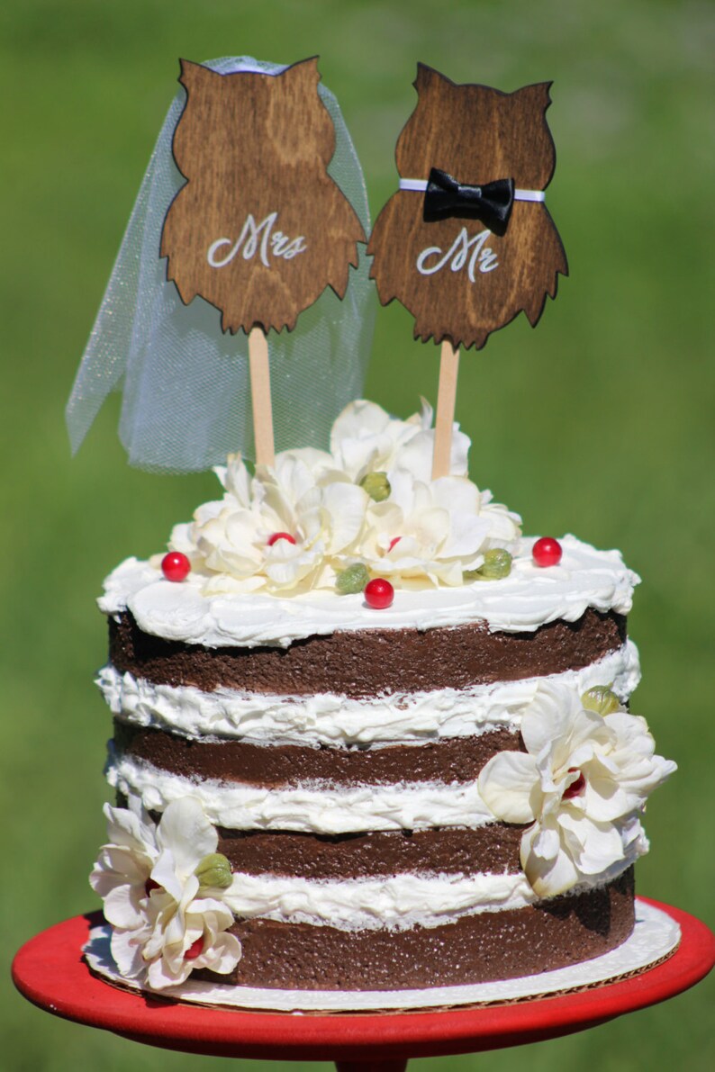 Owl Wedding Cake Topper Mr & Mrs - Rustic Country Chic Wedding - Etsy