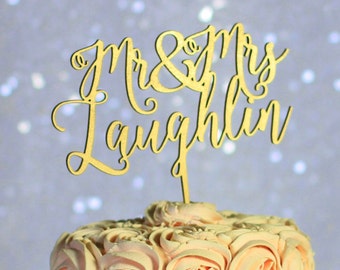 Personalized Gold Mr & Mrs Wedding Cake Topper - Personalized Cake Topper