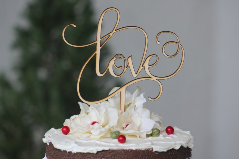 Rustic LOVE Wedding Cake Topper Wooden Cake Topper Engagement Cake Topper Cake Topper for Wedding Cake Top Wedding Cake Decorating image 2