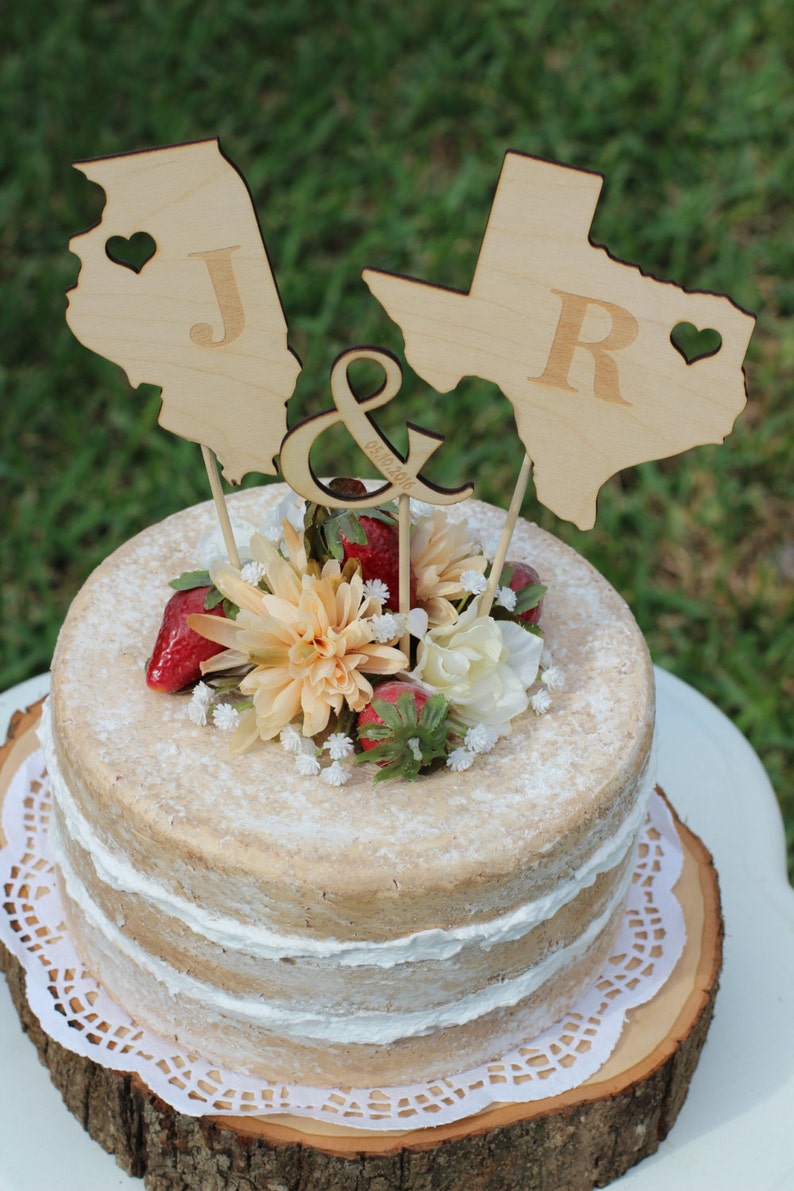 Rustic Wooden States Country Wedding Cake topper Wooden cake topper Personalized Cake topper image 10
