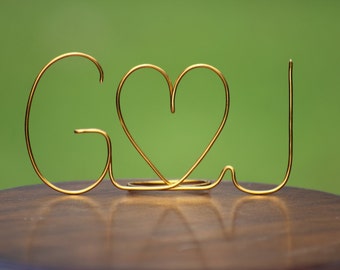 Gold Wire Initials Cake Topper - Decoration - Beach wedding - Bridal Shower - Bride and Groom - Rustic Country Chic Wedding