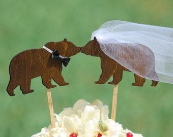 Bear Cake Topper Personalized - Cupcake Topper - Personalized Wedding -  shabby chic, outdoor, cottage chic