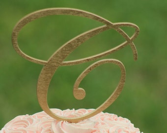 Gold Monogram Wedding Cake topper - Wooden cake topper - Personalized Cake topper