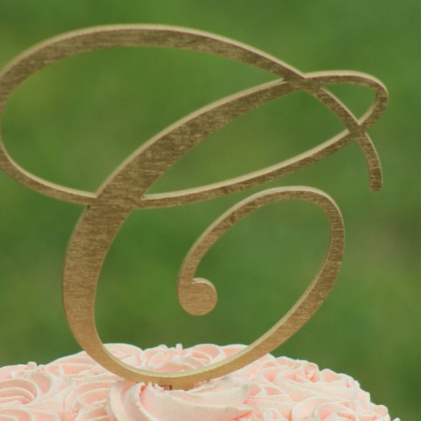 Gold Monogram Wedding Cake topper - Wooden cake topper - Personalized Cake topper