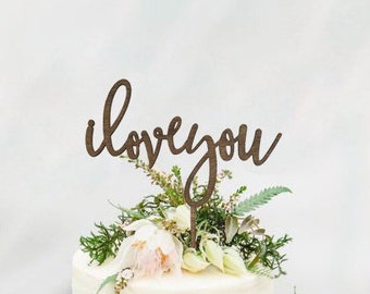 I LOVE YOU Wedding Cake Topper - Cake Toppers - Rustic Country Chic Wedding - Wedding Cake Topper - Beach Cake Topper -