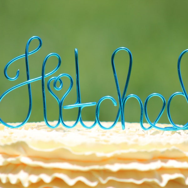 Turquoise Wire Hitched Wedding Cake Toppers - Decoration - Beach wedding - Bridal Shower - Bride and Groom - Rustic Country Chic Wedding