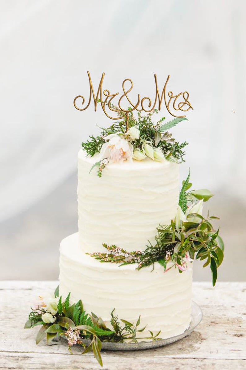 Gold Wire Mr & Mrs Wedding Cake Toppers Decorazione Matrimonio in spiaggia Doccia nuziale Sposa e sposo Rustic Country Chic Wedding immagine 2