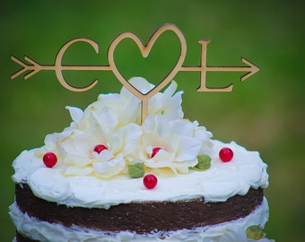 Rustic Initials Arrow Cake Topper | Decoration | Beach wedding | Bridal Shower | Bride and Groom Cake Top| Rustic Country Chic Wedding Top