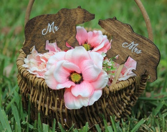 Bear Cake Topper Mr & Mrs -  Bride and Groom - Rustic Country Chic Wedding