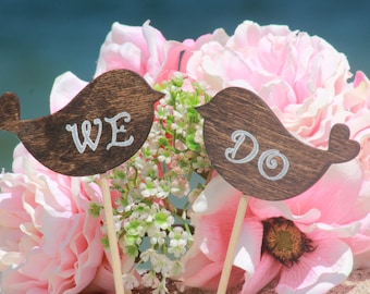 WE DO Lovebirds Cake Topper - Cupcake Topper - Personalized Wedding - Beach wedding - Bride and Groom - Country Chic Wedding