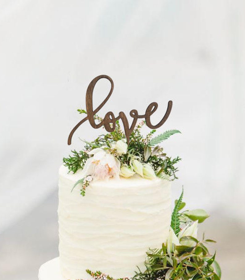 Rustic LOVE Cake Topper Wooden Cake Topper Engagement Cake Etsy