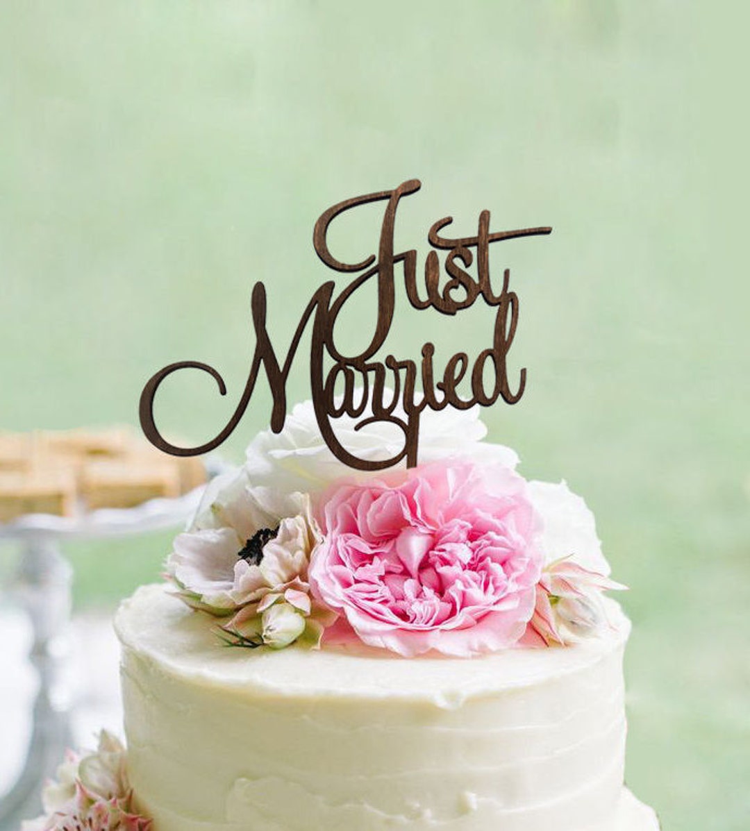 Cake Topper Just Married – Figurine Mariée En Bois 150x150 Mm, Personnalisable, Mariage Fiançailles