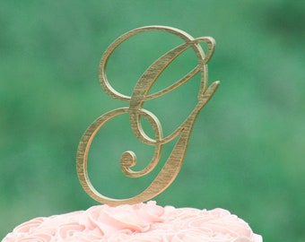 Gold Monogram Wedding Cake topper - Wooden cake topper - Personalized Cake topper