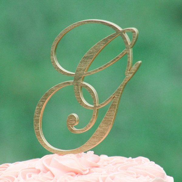 Gold Monogram Wedding Cake topper - Wooden cake topper - Personalized Cake topper