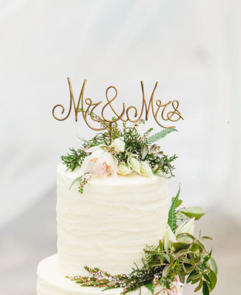 Gold Wire Mr & Mrs Wedding Cake Toppers Decorazione Matrimonio in spiaggia Doccia nuziale Sposa e sposo Rustic Country Chic Wedding immagine 7