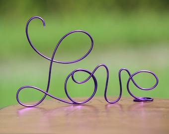 Purple Wire Love wedding Cake Toppers - Decoration - Beach wedding - Bridal Shower - Bride and Groom - Rustic Country Chic Wedding