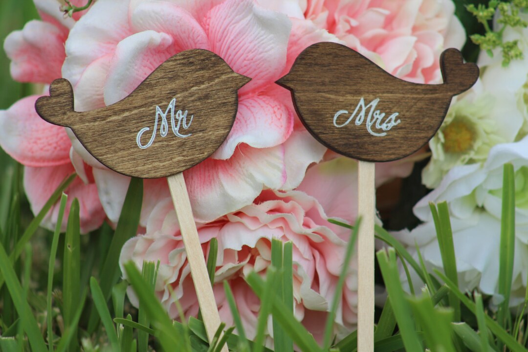 Lovebirds Cake Topper Mr & Mrs Wedding Cupcake Topper Etsy