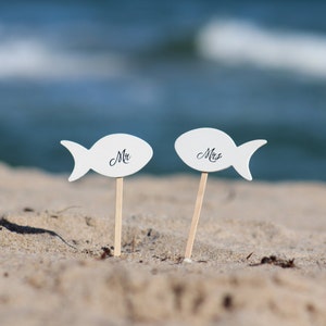 Mr and Mrs Fish Wedding Cake Topper Beach wedding Bride and Groom Rustic Country Chic Wedding image 4