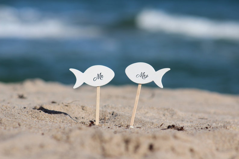 Mr and Mrs Fish Wedding Cake Topper Beach wedding Bride and Groom Rustic Country Chic Wedding image 4