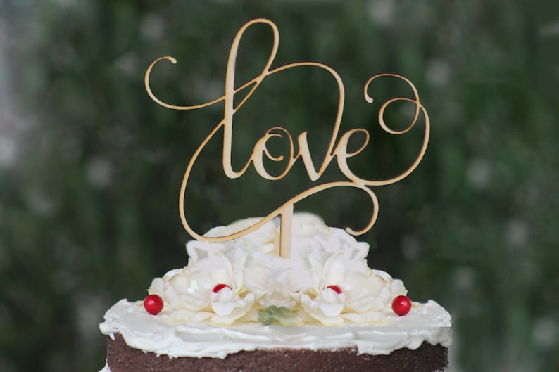 Rustic LOVE Wedding Cake Topper Wooden Cake Topper Engagement Cake Topper Cake Topper for Wedding Cake Top Wedding Cake Decorating image 1