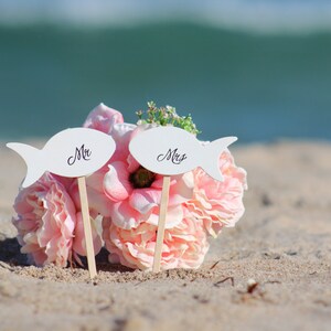 Mr and Mrs Fish Wedding Cake Topper Beach wedding Bride and Groom Rustic Country Chic Wedding image 3